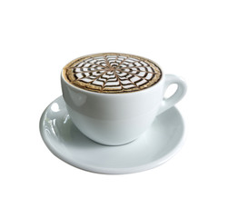 cup of mocha coffee with foam isolated on white