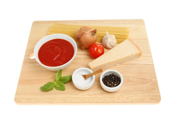 Pasta ingredients on a board