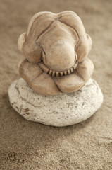 Fototapeta na wymiar yogi bouddha qui pleure sur galet zen
