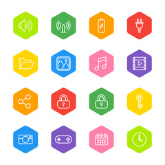 Fototapeta premium white line web icon set on colorful hexagon for web design, user interface (UI), infographic and mobile application (apps)