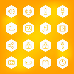 line web icon set on white hexagon for web design, user interface (UI), infographic and mobile application (apps)