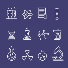 Science and  chemistry research thin line icons