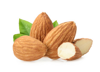 Almond nuts isolated on white background
