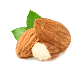 Almond nuts isolated on white background