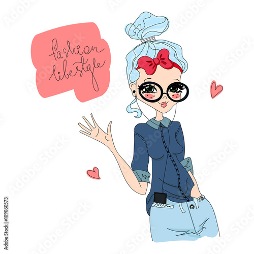 Colorful Cute Vector Fashion Lifestyle Illustration with a Fashion Model Loving the Fashion Lifestyle, Stylish Brand New Fashion Clothes and Accessories for the Book, Fashion Magazines or Illustration