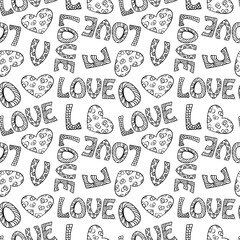 seamless background of the word love words and a heart with a beautiful ornament