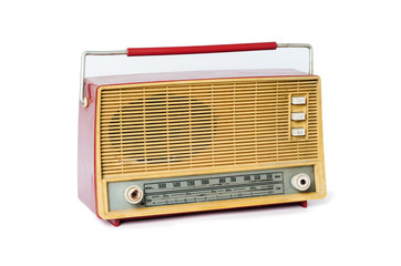 Old vintage radio from 1970 isolated on white background