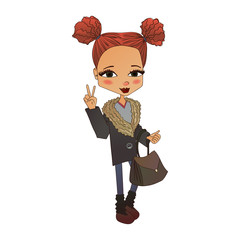 Cute Colorful Vector Fashion Girl Illustration with a Cute Fashion Kid Wearing Stylish Clothes, Pretty School Fashion Girl for Fashion Magazines, Books Illustration or Web Design, Vector Fashion Kid