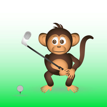 cute chimpanzee playing golf sport little monkey  eps10