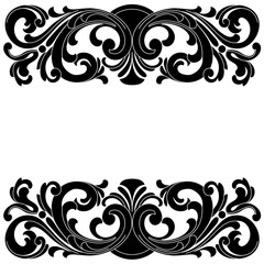 Vintage baroque frame scroll ornament engraving border floral retro pattern antique style acanthus foliage swirl decorative design element filigree calligraphy vector. Damask style