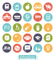 School and Education Round Color Icon Set