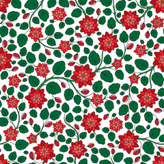 Seamless vector floral pattern with colorful fantasy plants and