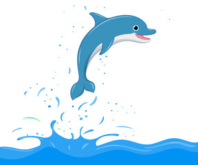 Naklejka premium Cartoon dolphin in water. Vector illustration.