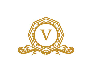 Royal Hexagon Letter V Logo