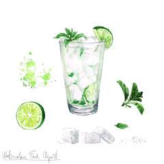 Watercolor Food Clipart - Mojito