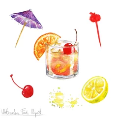 Schilderijen op glas Aquarel voedsel Clipart - ouderwets © nataliahubbert