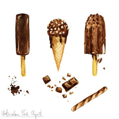 Watercolor Food Clipart - Ice Cream