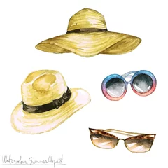 Rolgordijnen Aquarel zomer clipart - hoeden en tinten © nataliahubbert