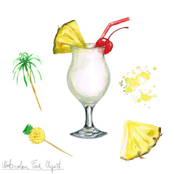 Watercolor Food Clipart - Pina Colada
