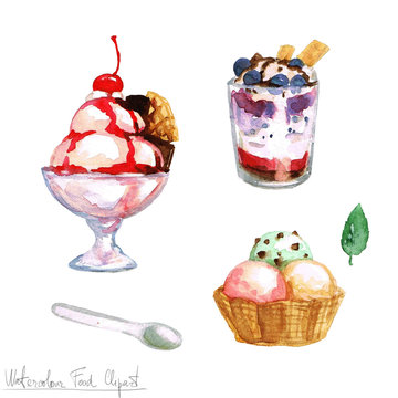 Watercolor Food Clipart - Ice Cream