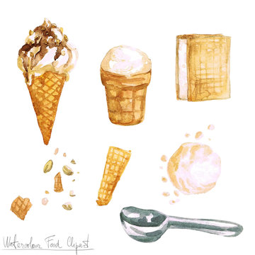 Watercolor Food Clipart - Ice Cream
