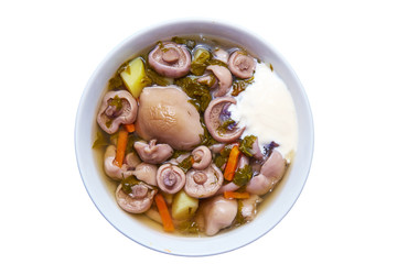 Mushroom soup on a white background