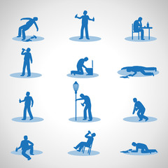 Drunk Man Icons Set - Isolated On Gray Background - Vector Illustration, Graphic Design. Drunkenness Concept