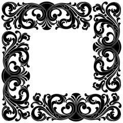 Vintage baroque frame scroll ornament engraving border floral retro pattern antique style acanthus foliage swirl decorative design element filigree calligraphy vector. Damask style