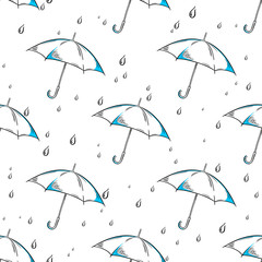 vector hand drawn umbrella and rain drops pattern
