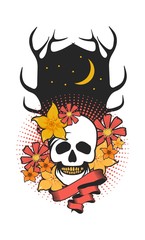 skull in flowers