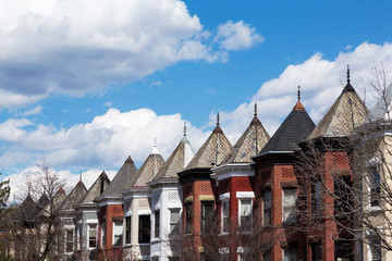 Row houses in Washington DC on a spring day.