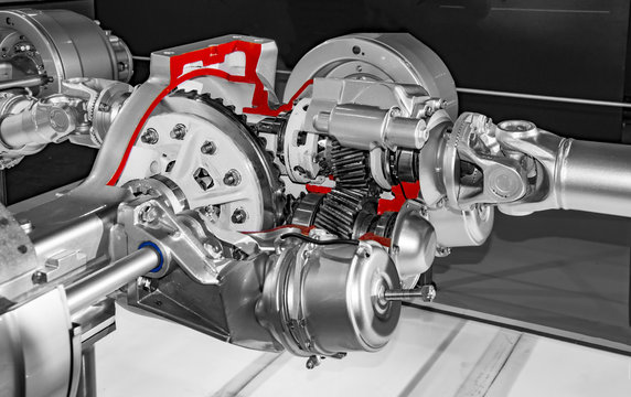 Shiny truck engine with axel