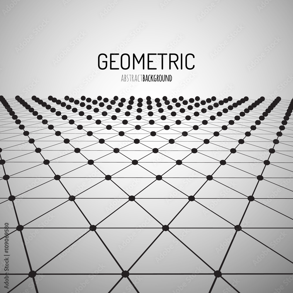 Poster Technology vector geometric background. Futuristic concept. Connected triangles with dots.