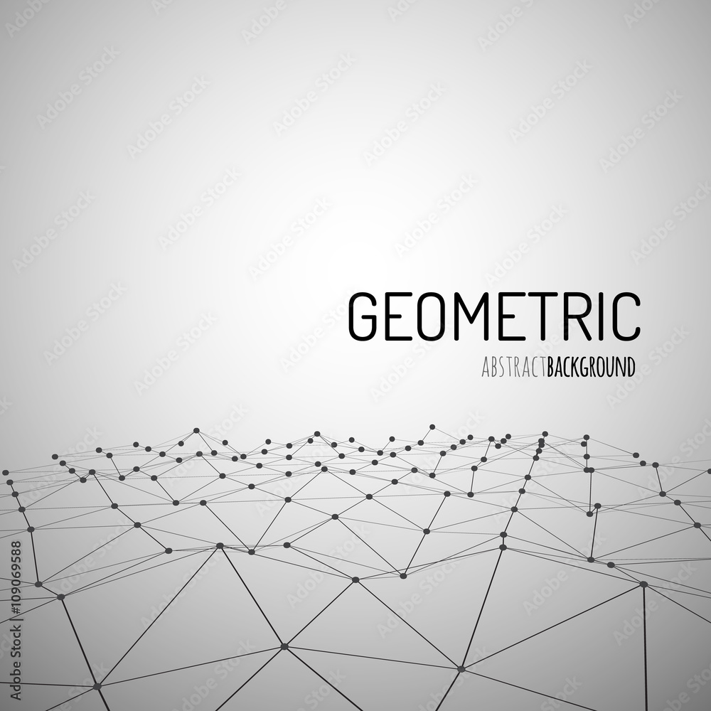 Aufkleber Technology vector background. Wireframe polygonal landscape. Mountains with connected lines and dots.