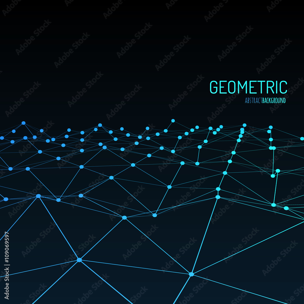 Aufkleber Technology vector background. Wireframe polygonal landscape. Mountains with connected lines and dots.