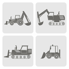 monochrome icon set with construction machines  for your design