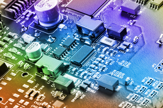 Electronic circuit board close up.