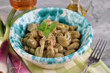 Bowl with beans stewed onion and oregano