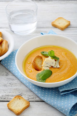 pumpkin soup with cheese and peppermint