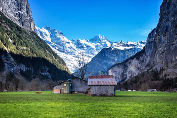 Fototapeta na wymiar House in valley, Lauterbrunnen, Switzerland