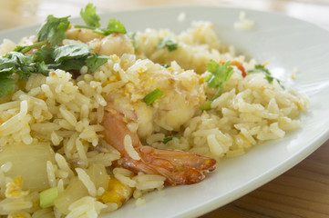 shrimp prawn fried rice cucumber plate