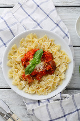 italian pasta with red  sauce in bowl