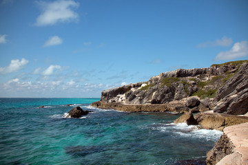 Isla Mujeres (island of the women) - Looking west across the Caribbean toward Cancun at Punta Sur (south point) also called Acantilado del Amanecer (Cliffs of the Dawn)