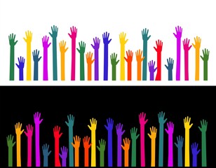 Many colorful hands work together