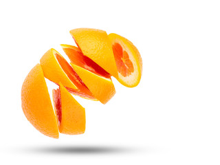 Naklejka na ściany i meble ripe orange sliced fruit isolated on white background