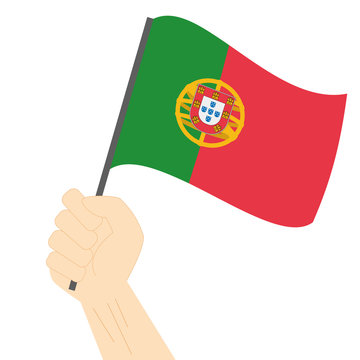 recommend clip art: Hand holding and raising the national flag of Portugal