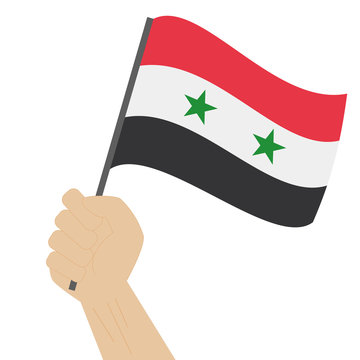 recommend clip art: Hand holding and raising the national flag of Syria