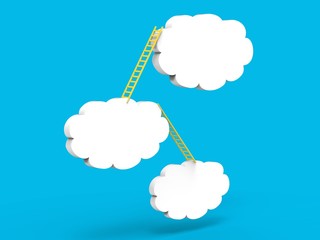 ladder lean on white clouds on blue background