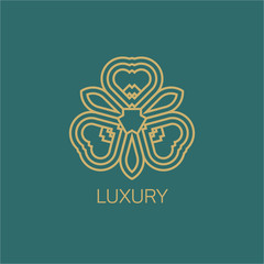 Vector logo design template and emblems in trendy linear style. Linear Gold emblem on a colorfull background. Logo template for Cafe, Hotel, Heraldic, Restaurant, Boutique. logo design for business