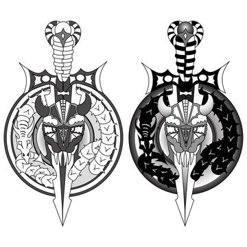 Viking Tattoo, sword, viking skull and dragon 